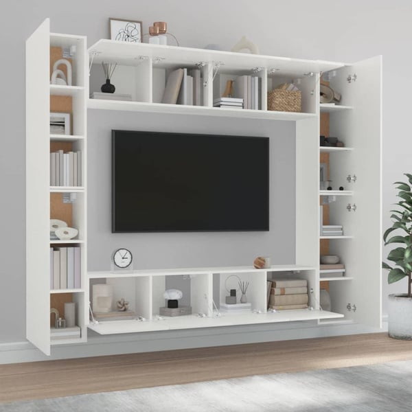 vidaXL TV-skapsett 8 deler hvit konstruert tre