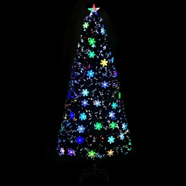 vidaXL juletræ med LED-snefnug 180 cm fiberoptik sort