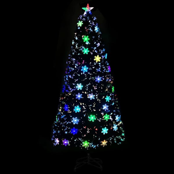 vidaXL juletræ med LED-snefnug 150 cm fiberoptik sort