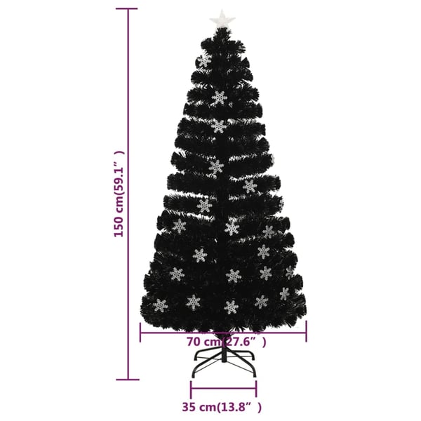 vidaXL juletræ med LED-snefnug 150 cm fiberoptik sort