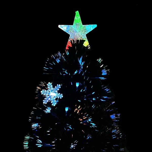 vidaXL juletræ med LED-snefnug 210 cm fiberoptik sort