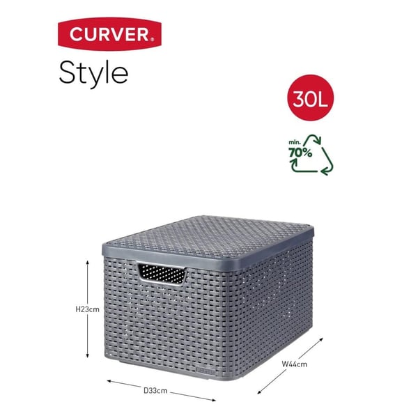Curver Förvaringslåda med lock Style L 30L metallisk silver