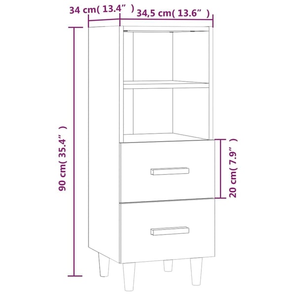 vidaXL Skjenk høyglans hvit 34,5x34x90 cm konstruert tre