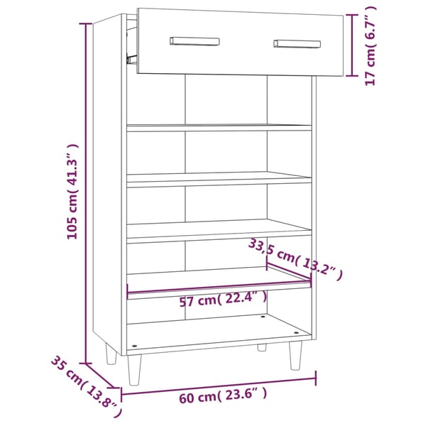 vidaXL Skoskap sonoma eik 60x35x105 cm konstruert tre