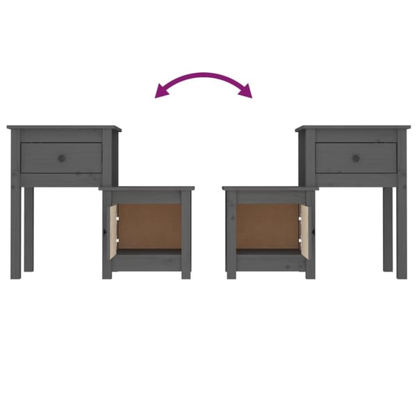 vidaXL Nattbord grå 79,5x38x65,5 heltre furu