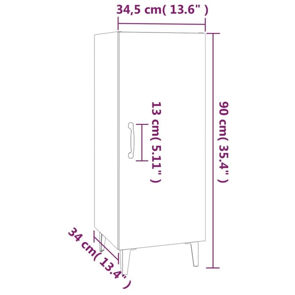 vidaXL Skjenk brun eik 34,5x34x90 cm konstruert tre