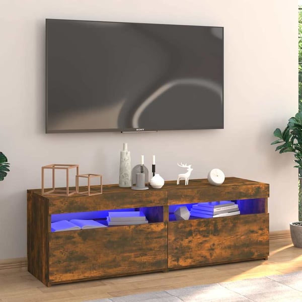 vidaXL TV-benk med LED-lys røkt eik 120x35x40 cm