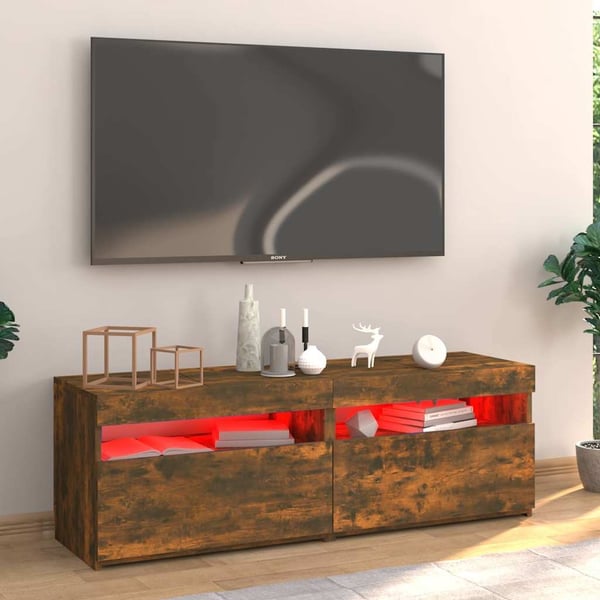 vidaXL TV-benk med LED-lys røkt eik 120x35x40 cm