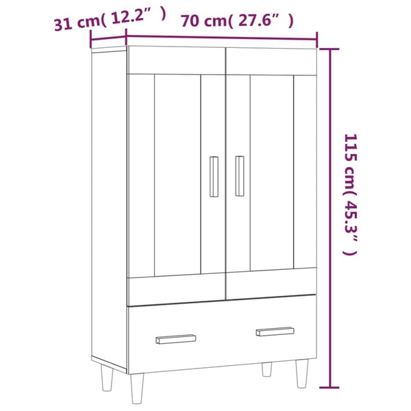 vidaXL Highboard grå sonoma 70x31x115 cm konstruert tre