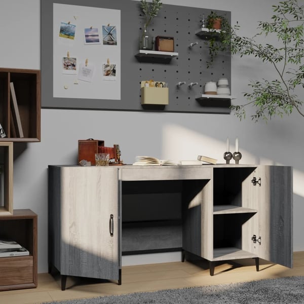 vidaXL Skrivebord grå sonoma 140x50x75 cm konstruert tre