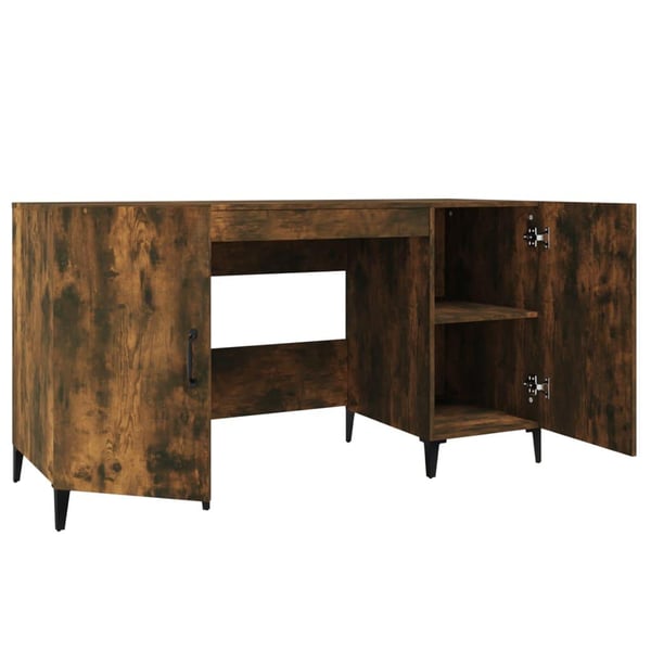 vidaXL Skrivebord røkt eik 140x50x75 cm konstruert tre