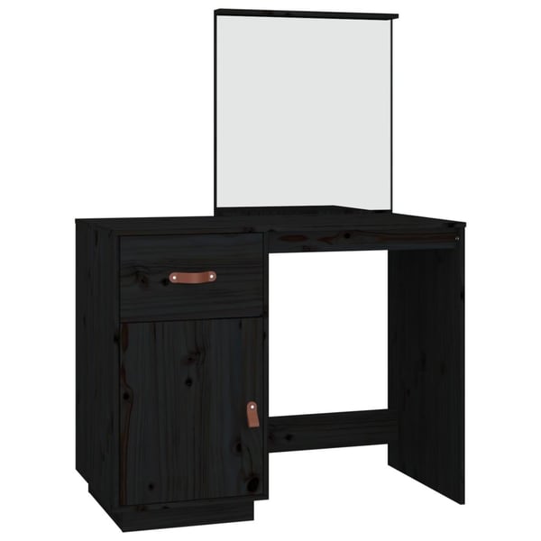vidaXL makeupbord 95x50x134 cm massivt fyrretræ sort