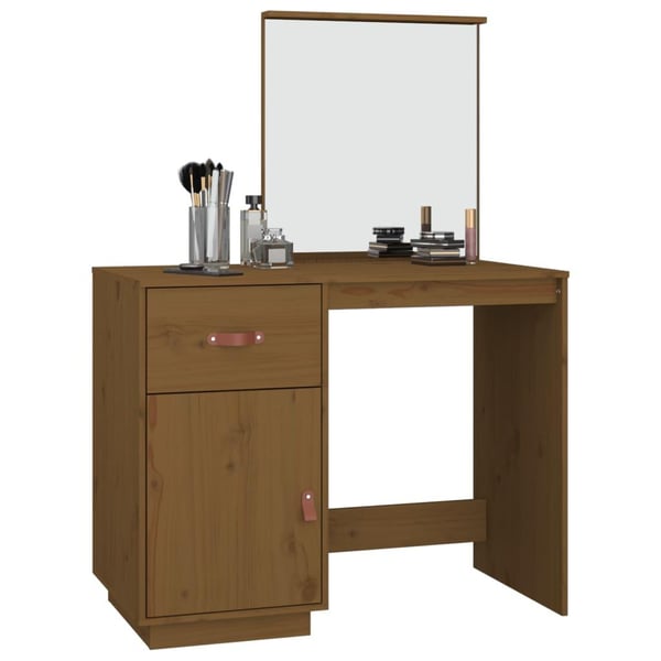 vidaXL makeupbord 95x50x134 cm massivt fyrretræ gyldenbrun