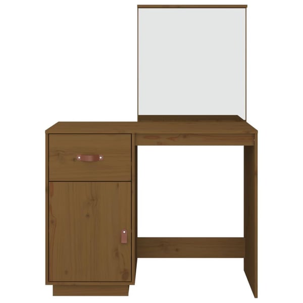 vidaXL makeupbord 95x50x134 cm massivt fyrretræ gyldenbrun