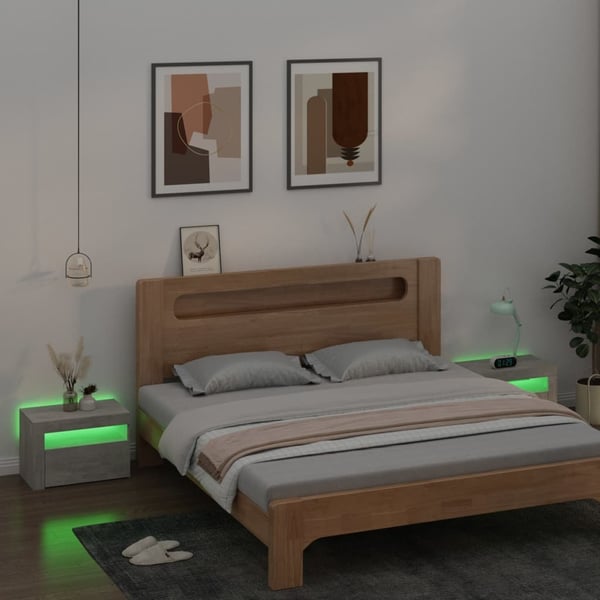 vidaXL Nattbord med LED 2 stk betonggrå 60x35x40 cm