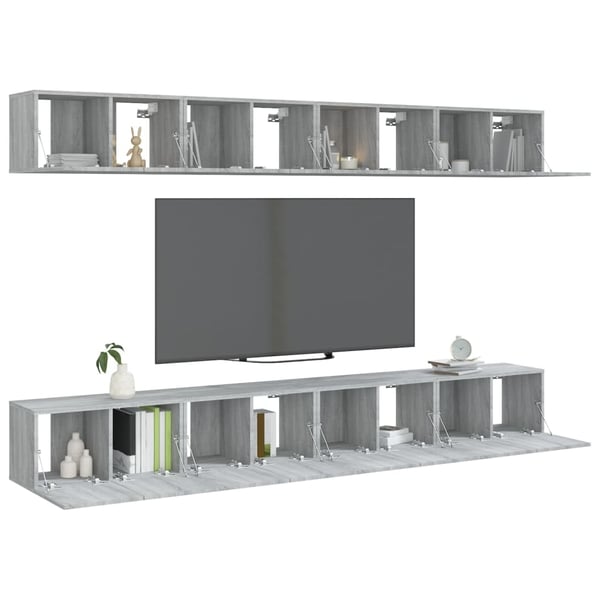 vidaXL TV-benker 8 stk grå sonoma 60x30x30 cm konstruert tre