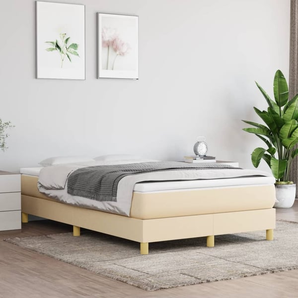 vidaXL Boxspring sengeramme Creme 120x200 cm Stof