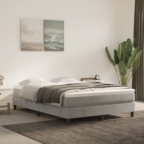 vidaXL Boxspring sengeramme Lysegrå 140x200 cm Fløjl