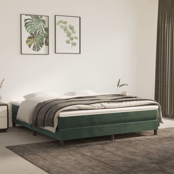 vidaXL Boxspring sengeramme Mørkegrøn 160x200 cm Fløjl