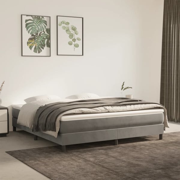 vidaXL Boxspring sengeramme Lysegrå 180x200 cm Fløjl