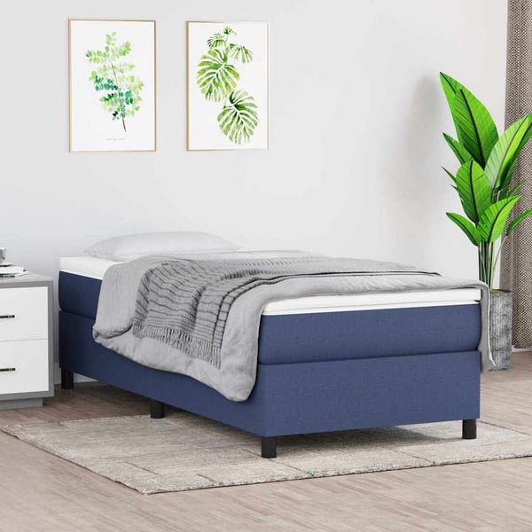 vidaXL Boxspring sengeramme 90x190 cm stof blå