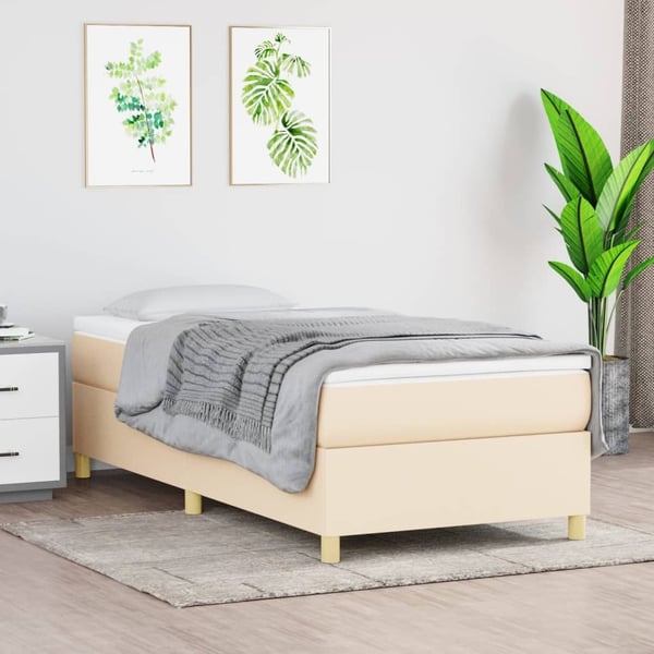 vidaXL Boxspring sengeramme 90x200 cm stof cremefarvet