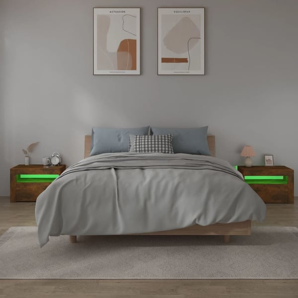 vidaXL Nattbord 2 stk med LED-lys røkt eik 60x35x40 cm