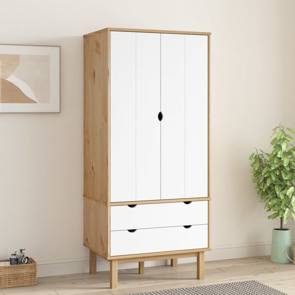 vidaXL Garderobe OTTA brun og hvit 76,5x53x172 cm heltre furu