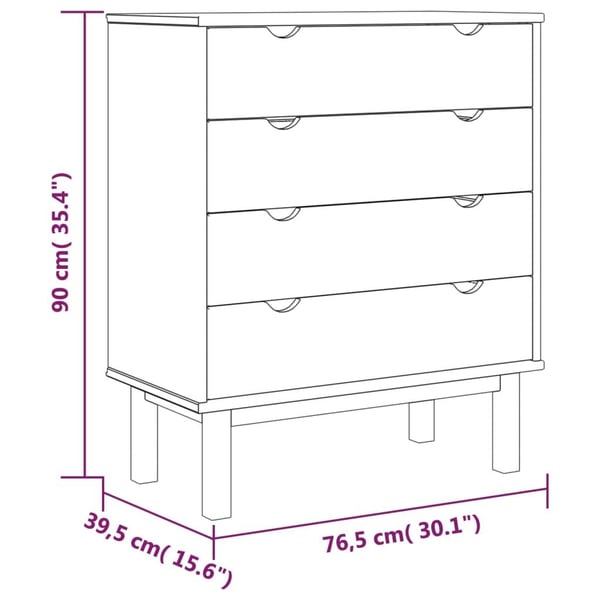 vidaXL Kommode OTTA brun og hvit 76,5x39,5x90 cm heltre furu