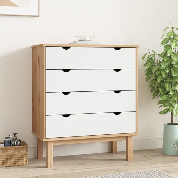 vidaXL Kommode OTTA brun og hvit 76,5x39,5x90 cm heltre furu
