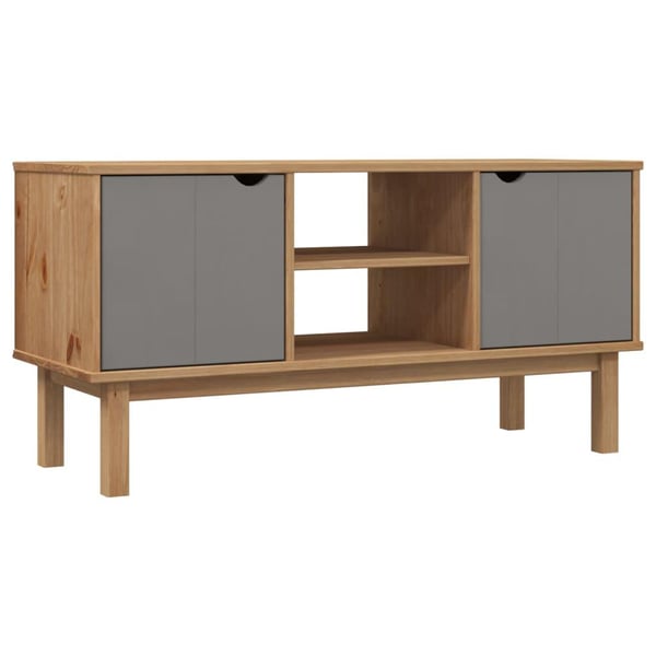 vidaXL TV-benk OTTA brun og grå 113,5x43x57 cm heltre furu