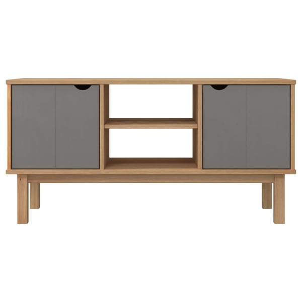 vidaXL TV-benk OTTA brun og grå 113,5x43x57 cm heltre furu