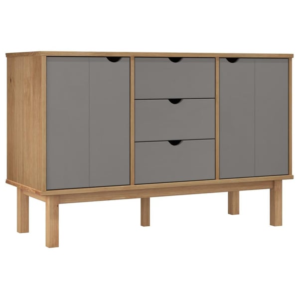 vidaXL skænk OTTA 113,5x43x73 cm massivt fyrretræ brun og grå