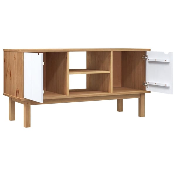 vidaXL TV-benk OTTA brun og hvit 113,5x43x57 cm heltre furu