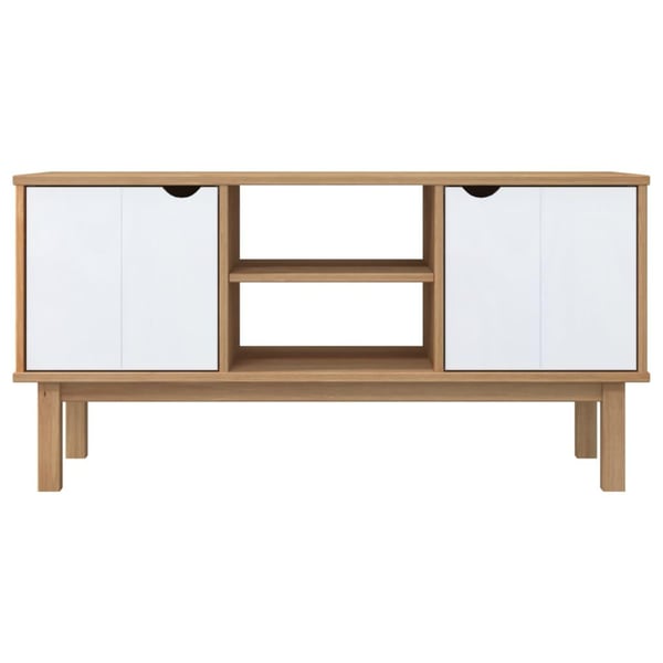 vidaXL TV-benk OTTA brun og hvit 113,5x43x57 cm heltre furu