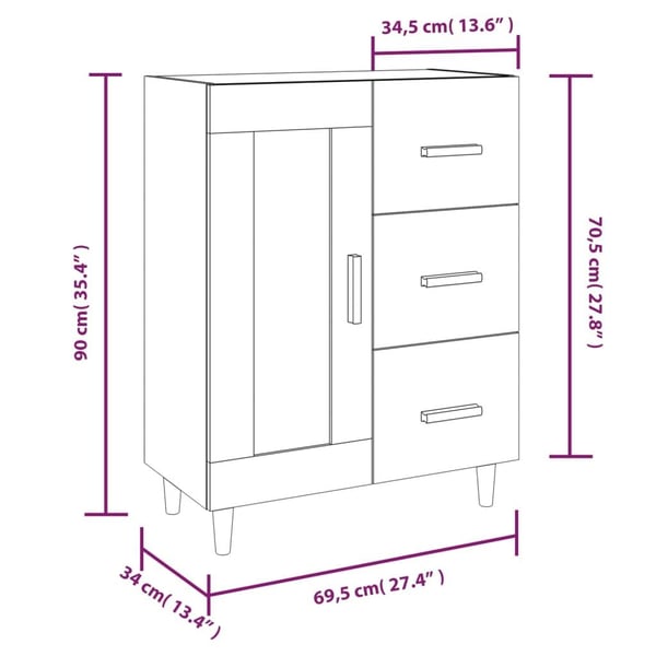 vidaXL Skjenk høyglans hvit 69,5x34x90 cm konstruert tre