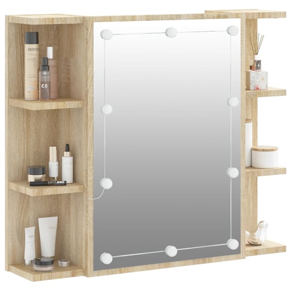 vidaXL spejlskab med LED-lys 70x16,5x60 cm sonoma-eg