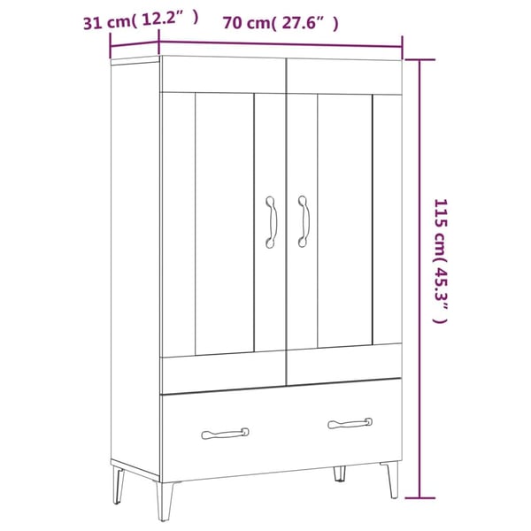 vidaXL Highboard sonoma eik 70x31x115 cm konstruert tre