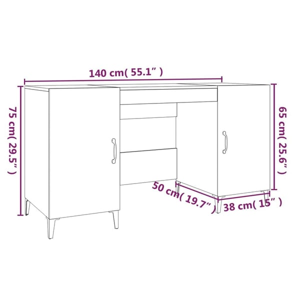vidaXL Skrivebord høyglans hvit 140x50x75 cm konstruert tre
