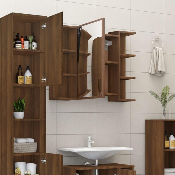 vidaXL badeværelsesskab + spejl 80x20,5x64 cm konstrueret træ brunt eg