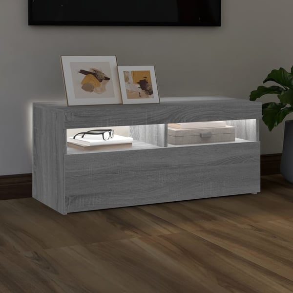 vidaXL TV-benk med LED-lys grå sonoma 90x35x40 cm