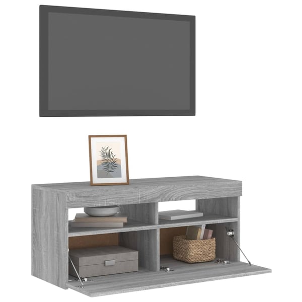 vidaXL TV-benk med LED-lys grå sonoma 90x35x40 cm