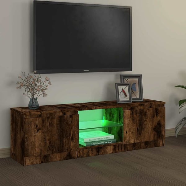 vidaXL TV-benk med LED-lys røkt eik 120x30x36 cm