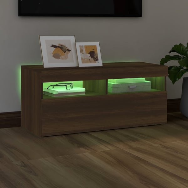 vidaXL tv-bord med LED-lys 90x35x40 cm brun egetræsfarve