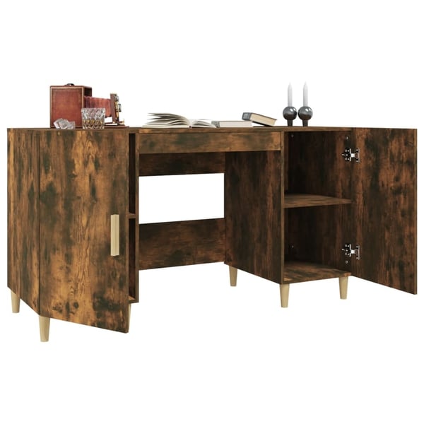 vidaXL Skrivebord røkt eik 140x50x75 cm konstruert tre