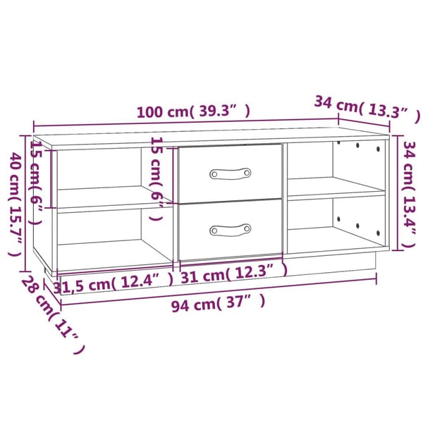 vidaXL TV-benk honningbrun 100x34x40 cm heltre furu