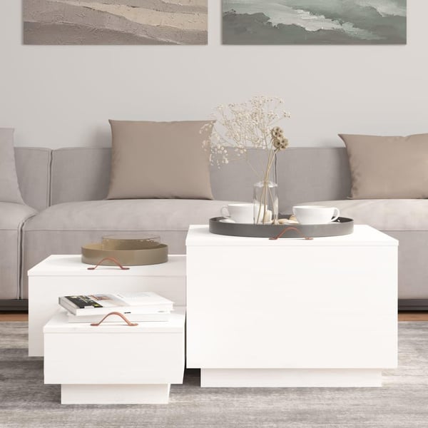 vidaXL Oppbevaringsbokser med lokk 3 stk hvit heltre furu