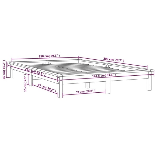 vidaXL Sengeramme hvit heltre furu 150x200 cm King Size