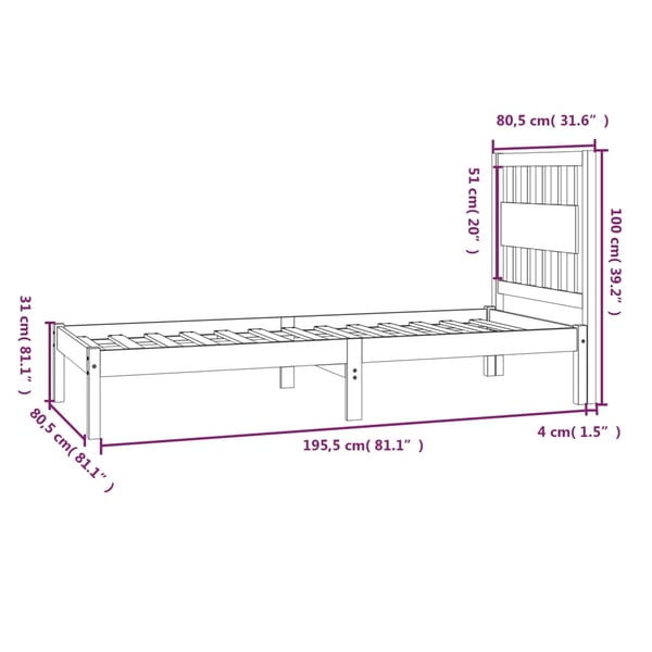 vidaXL Sengeramme heltre furu 75x190 cm Small Single