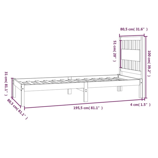 vidaXL Sengeramme hvit heltre furu 75x190 cm Small Single